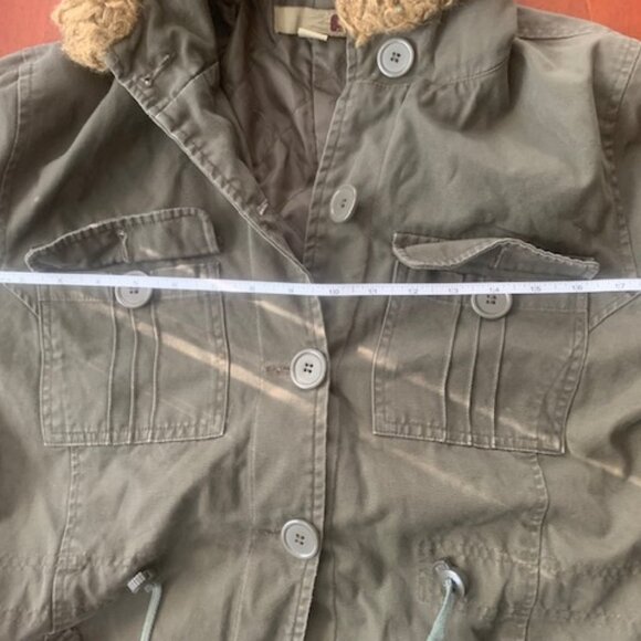 Women’s 12-14 Large Green Buttoned-Up Hooded Linen Coat - Picture 10 of 11